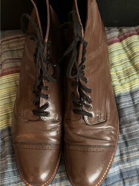 Stacy Adams Chocolate Brown Leather Brogue Cap Toe Heritage Dress Boots Men 12D